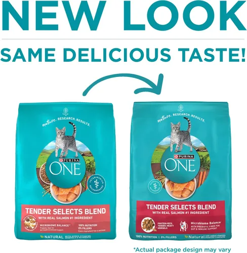 Miniatura 2 de Purina ONE Alimento seco natural para gatos, mezcla Tender Selects con salmón real, bolsa de 22 libras