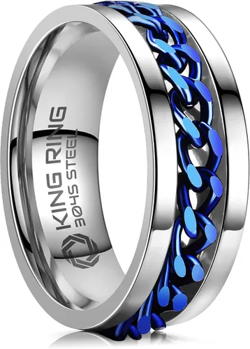 Miniatura 62 de King Ring Anillo giratorio de 0.315 pulgadas, anillo plano pulido fino para hombres y mujeres con cadena cubana, diseñado en Estados Unidos