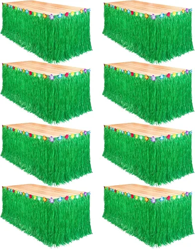 Miniatura 23 de Fovths Luau - Falda de mesa de hierba natural de 9 pies x 29.5 pulgadas, falda de mesa hawaiana para decoraciones de fiesta hawaiana tropical, Verde