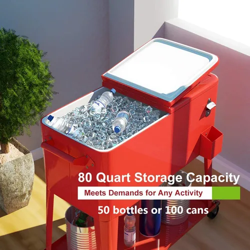 Miniatura 3 de Giantex - Carrito enfriador con ruedas, enfriador para exteriores de 80 cuartos de galón con ruedas de bloqueo, estante de almacenamiento, abridor