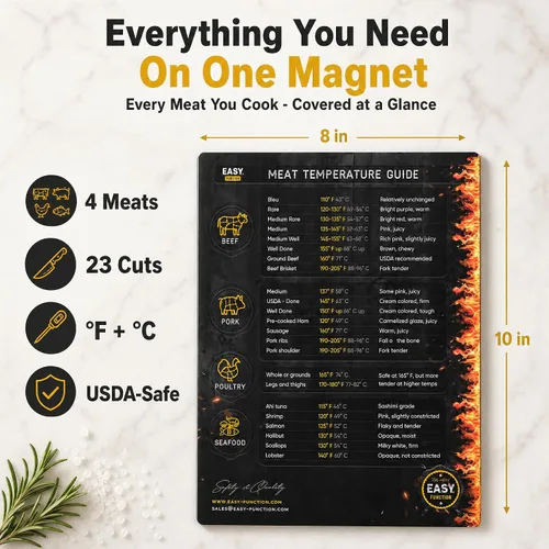 Miniatura 3 de Imán y gráfico de temperatura de carne, hoja de trucos para asar y parrilla de 8 x 10, para asar y cocinar - Guía magnética de temperatura