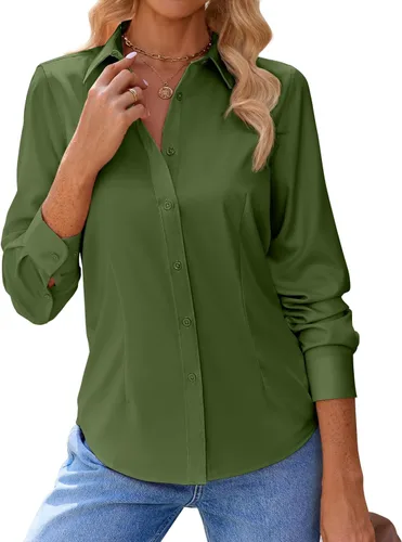 Miniatura 6 de siliteelon Camisas con botones para mujer, con protección contra manchas, de manga larga, sin arrugas, blusas de oficina
