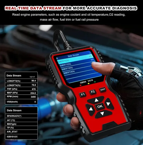 Miniatura 3 de V519 OBD2 Herramienta de diagnóstico escáner – Vechicle Check Motor Lector de código de luz con probador de voltaje de batería, preparación I/M, Rojo
