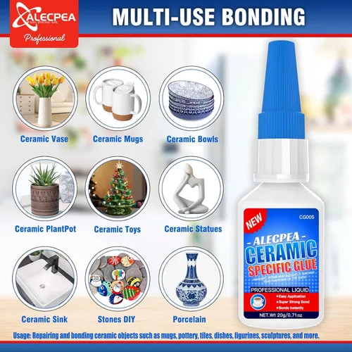 Miniatura 6 de ALECPEA 20g de super pegamento cerámico para reparación de porcelana y cerámica - Adhesivo de configuración rápida, impermeable para porcelana