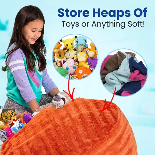 Miniatura 3 de Cheer Collection Puf de almacenamiento de animales de peluche, organizador de almacenamiento de juguetes para niños y puf con asa, bolsa de piel
