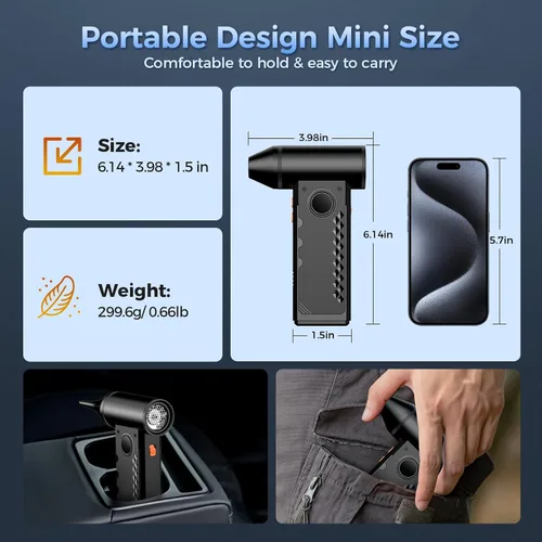 Miniatura 6 de Limpiador de Aire Comprimido, Plumero de Aire Eléctrico de 150000RPM con Pantalla LED y Luz, Soplador de Aire Inalámbrico Ajustable de 4 Engranajes