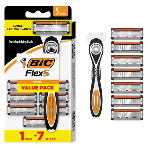 Miniatura 10 de BIC Flex 5 - Maquinillas de afeitar recargables para hombres, repuestos de maquinillas de afeitar de larga duración con 5 cuchillas para un afeitado
