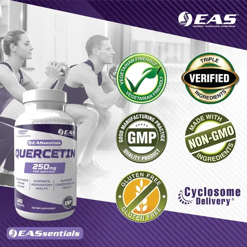 Miniatura 4 de EAS Quercetina 250mg Salud cardíaca y respiratoria Apoya la respuesta inmune Sin gluten, sin OGM Mejor absorción con entrega de ciclosoma