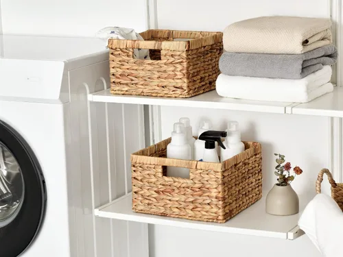 Miniatura 5 de StorageWorks Cesta de almacenamiento de mimbre, cestas de almacenamiento grandes tejidas a mano con asas de madera