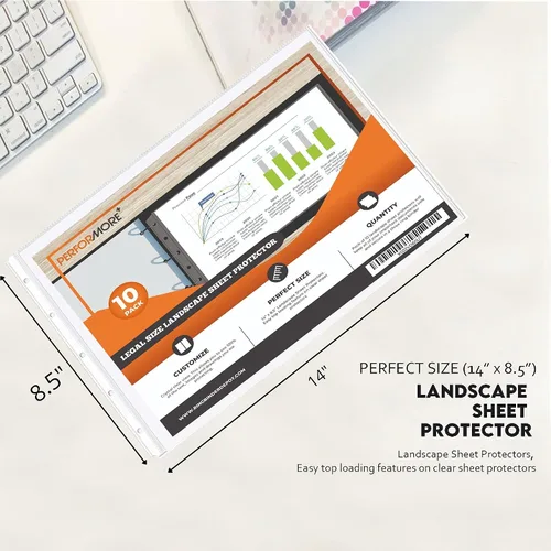 Miniatura 4 de PERFORMORE Paquete de 10 protectores pesados de hojas de paisaje de 8.5 x 14 pulgadas, fundas de papel legal, calidad de archivo transparente