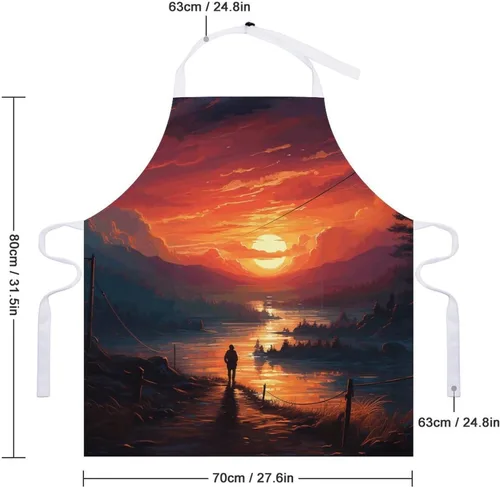 Miniatura 2 de Sunset Art Aprons Waterproof Cooking Kitchen Apron Unisex Adjustable Bib Apron with Pocket Restaurant Chef Works Aprons for Waitress Waiter