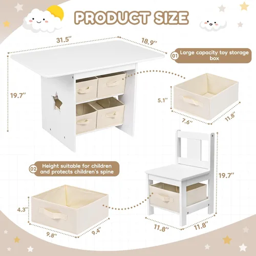 Miniatura 4 de Juego de mesa y silla para niños (2 sillas incluidas), juego de mesa y sillas de madera para niños pequeños con 6 cajas de almacenamiento, muebles