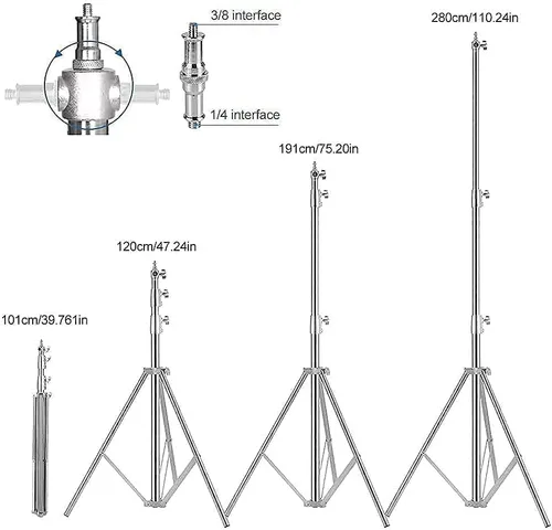 Miniatura 3 de Soporte de trípode de video para fotografía de acero inoxidable, soporte de trípode acolchado con resorte, 9.5 pies/9.2 ft, adaptador universal