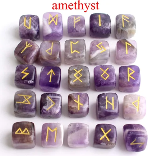 N/W 25 piezas de amatista natural en forma de cubo de cristal grabado, piedras de jaspe runas, adivinación, adivinación, adivinación, wicca,