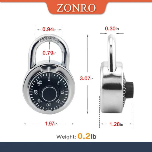 Miniatura 2 de ZonRo Candado de combinación de cerraduras, candado de combinación de esfera fija, paquete de 1, 2 pulgadas de ancho, tocadiscos negros, cerradura