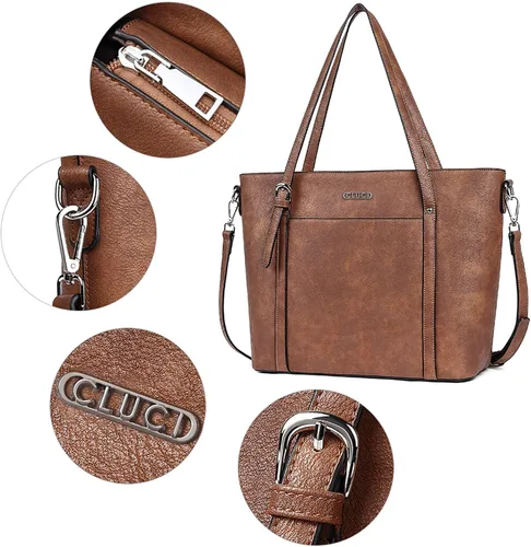 Miniatura 5 de CLUCI Bolsa de cuero para laptop de 15.6 pulgadas, maletín para mujer, bolso de hombro grande para oficina, escuela, viajes
