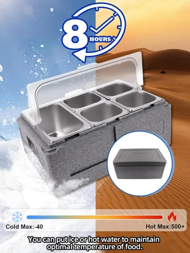 Miniatura 4 de Pizza Topping Station 7 sartenes, barra de ensalada, estación de buffet, servidor de bufé de alimentos fríos con tapas de bolsas de hielo, juego