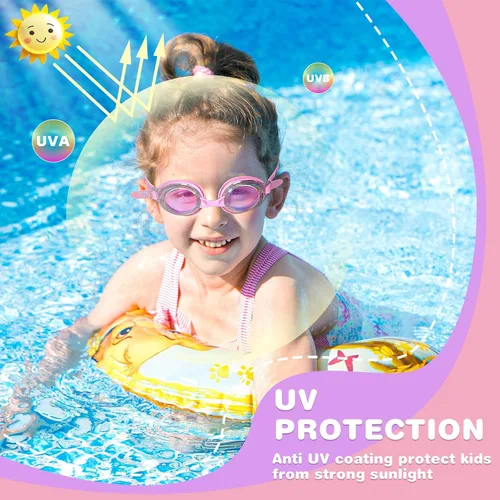 Miniatura 2 de Water Space Kids Goggles, 2 Pack Swim Goggles for Kids Boys Girls Toddler Age 3-15, Clear View Anti-fog UV Protection No Leak Blanco & Rosa