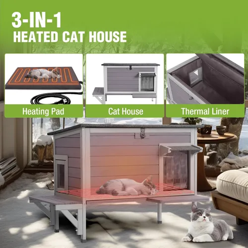 Miniatura 9 de GUTINNEEN Casa Calefaccionada para Gatos de Exterior, Casa Aislada para Gatos de Exteriores Resistente a la Intemperie, Refugio para Gatos Ferales