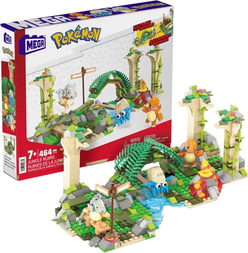MEGA - Figura de acción de Pokémon, juguete de construcción, ruinas de la selva con 464 piezas, movimiento y 3 personajes, Cubone Charmander