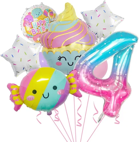 10 globos de caramelo, globos de gran número, helados, dulces, Sundae, globos de aluminio para niñas, suministros de decoración de fiesta de