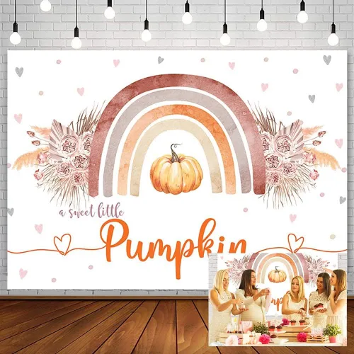 Miniatura 8 de Sendy Telón de fondo bohemio de calabaza azul de 7 x 5 pies para baby shower, otoño, A Little Pumpkin Boy is on The Way, suministros de decoración