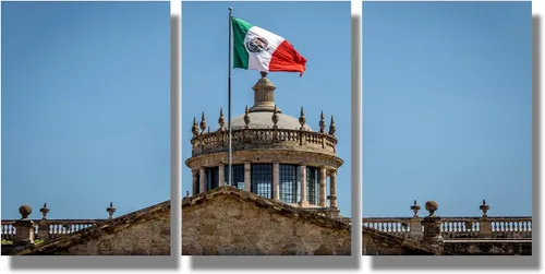 Miniatura 23 de Arte de pared con bandera de México para sala de estar, pintura de pared con textura envejecida y colorida de la bandera de México, 3 piezas