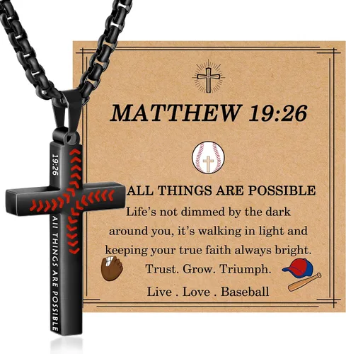 Miniatura 8 de Regalos de Pascua para niños y adolescentes, collares de cruz de béisbol para niños y hombres, de acero inoxidable que no destiñe, collar