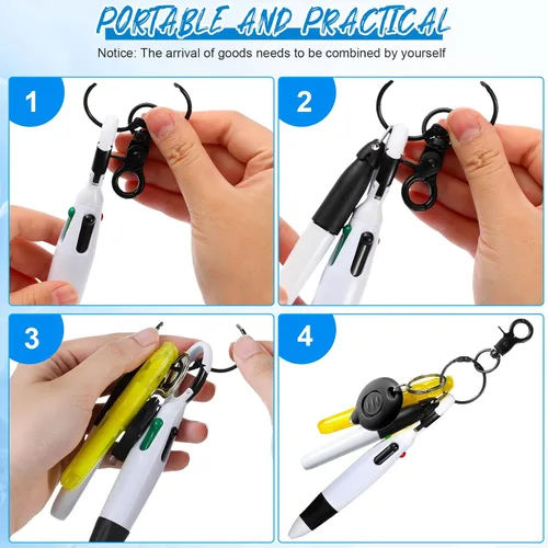 Miniatura 4 de 30 piezas de clip retráctil para bolígrafo de lanzadera con mini resaltador, bolígrafo de insignia de enfermera, marcador de neón, llavero LED, clip