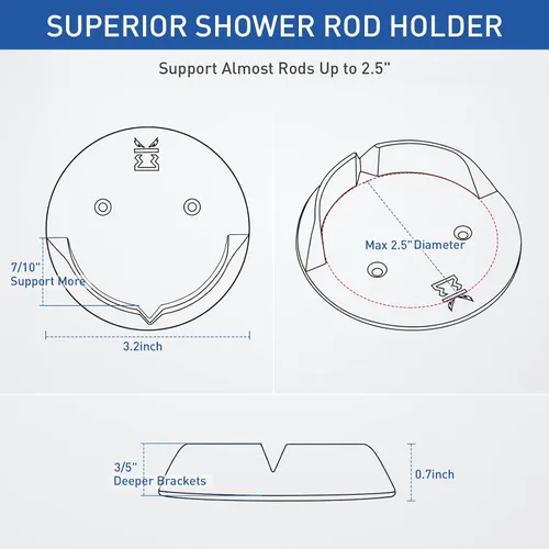 Miniatura 4 de Kitosun - Soporte adhesivo para barra de cortina de ducha para pared, soporte profundo de 3/5 con cinta para montaje rápido sin taladrar y tornillos