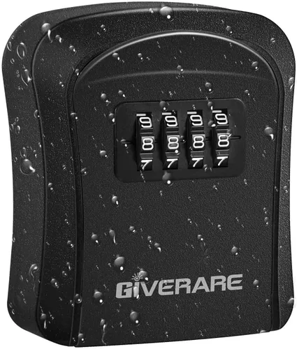 GIVERARE Caja de Seguridad para Llaves con Combinación, Caja de Bloqueo de 4 Dígitos para Montar en Pared, Ocultador de Llaves Impermeable para