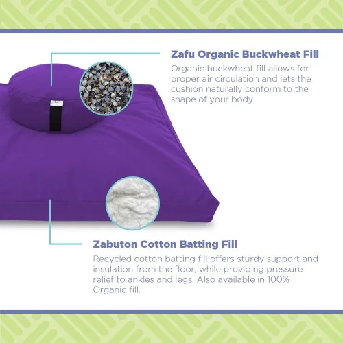 Miniatura 5 de Bean Products Juego de alfombrillas de meditación – Zafu almohada de piso orgánica de trigo sarraceno + almohadilla de oración Zabuton rellena