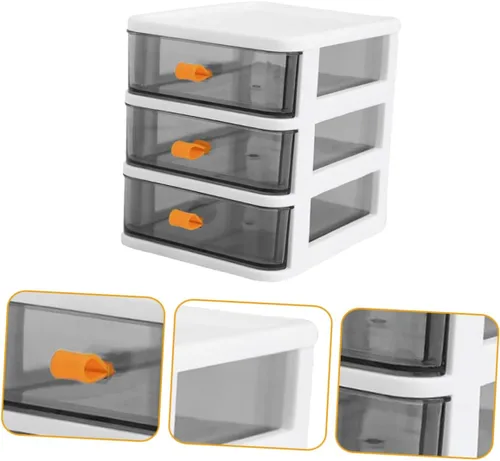 Miniatura 4 de COLLBATH Caja de tres niveles, cajones extraíbles de almacenamiento, contenedor transparente, pequeño escritorio de oficina, organizador