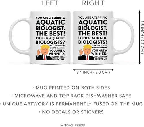 Miniatura 5 de Andaz Press Round 11 oz taza de té de cerámica para café divertido presidente Donald Trump regalo de Navidad, You are a Terrific Aquatic Biologist