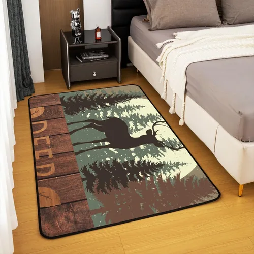 Miniatura 4 de Castle Fairy Alfombra antideslizante para sala de estar, diseño de ciervos salvajes, pinos de la selva, alfombra antideslizante para sala de estar