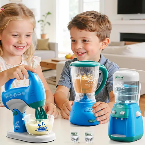 Miniatura 3 de PEADUCK Juego de electrodomésticos de cocina 3 en 1 para niños, juguetes de simulación con licuadora, mezcladores, dispensador de agua, sonidos
