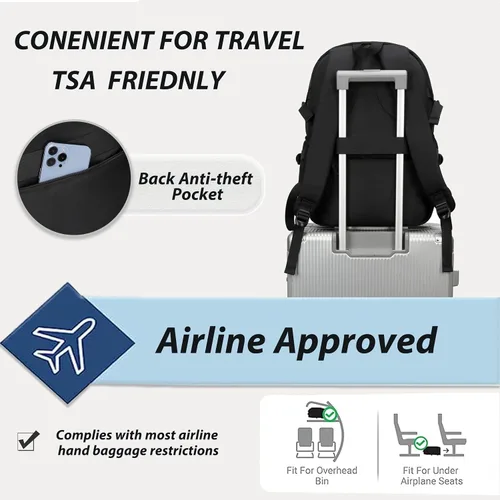 Miniatura 5 de Caoroky knight Mochila para portátil universitaria para hombres y mujeres, mochila grande para libros, ligera, mochila de viaje y día a día, Negro
