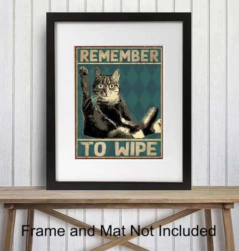Miniatura 3 de Divertida decoración de baño de gato, póster con texto en inglés "Remember to Wipe Cat", decoración de pared de baño, decoración de pared de baño