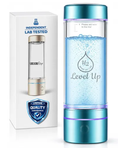 LevelUpWay - Generador de Botella de Agua de Hidrógeno Mejorado - Hasta 4000 PPB de Agua de Hidrógeno Puro - Tecnología SPE PEM de Cámara Dual - Azul