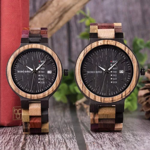 Miniatura 4 de BOBO BIRD Wood Watches Colorful Wood WristWatches Week & Date Display Multifunction Handmade Quartz Watch Sport Chronograph Unique Wristwatch for
