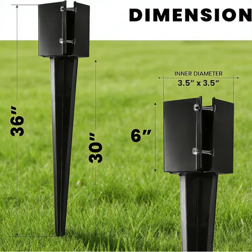 Miniatura 2 de Paquete de 4 postes de 36 pulgadas de anclaje de poste de metal negro con recubrimiento en polvo de 36 x 4 x 4 pulgadas de diámetro exterior