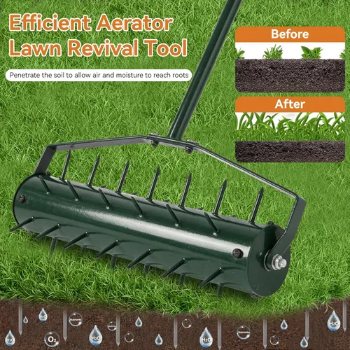 Miniatura 7 de Aireador de césped rodante de 21 pulgadas, herramienta manual de servicio pesado con picos penetradores pre-soldados de 2.2 pulgadas y mango de 50