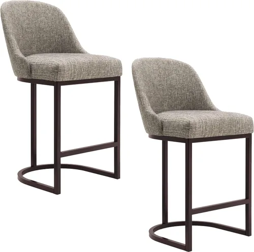 Miniatura 19 de Leick Home 10133PW/OL Taburete de bar con base de metal, juego de 2, para encimeras de cocina elevadas, mesas altas y bares, asiento moderno de lino