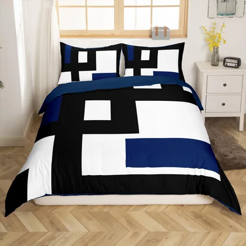 Miniatura 18 de Erosebridal Funda de edredón a rayas color negro y beige, funda de edredón bohemia moderna geométrica abstracta para mujeres, hombres y adultos