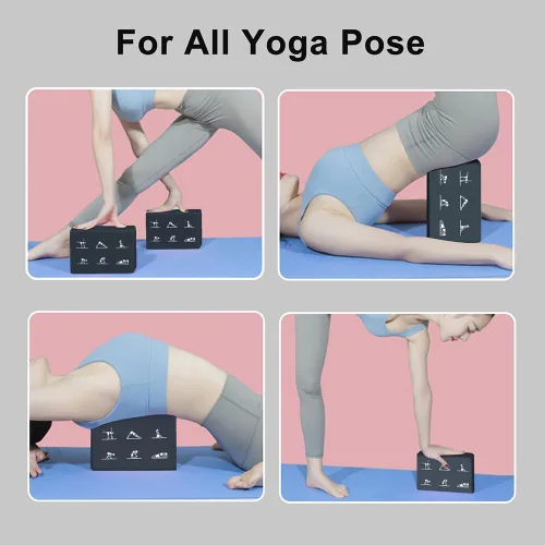 Miniatura 7 de Juego de 2 bloques de yoga y 2 correas de yoga, bloques de espuma EVA antideslizantes, ladrillos de yoga de alta densidad con correa de 6 pies, Gris