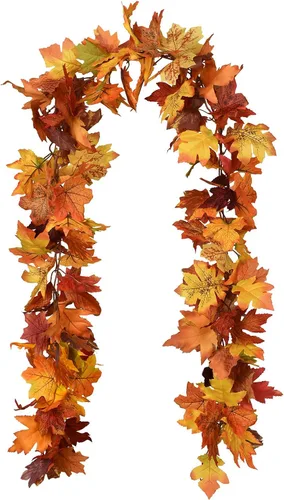 Miniatura 8 de Lvydec - Guirnalda de hojas de arce de otoño, 2 unidades,tiras de 6 pies de follaje otoñal artificial, colorida decoración de otoño para hogar, boda