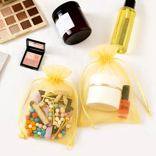 Miniatura 5 de G2PLUS - 25 bolsas de organza doradas de 5 x 7 pulgadas, bolsas de malla transparente para joyería, bolsas de regalo de organza con cordón