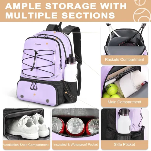 Miniatura 2 de Mochila de Tenis Arcoyard con Capacidad para 2 Raquetas, Bolsas de Tenis Profesionales para Mujeres, Mochila de Tenis con Compartimento Ventilado