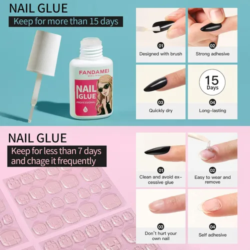 Miniatura 5 de FANDAMEI - Uñas de presión, 576 uñas postizas en 24 colores, uñas acrílicas de almendra de longitud media, cobertura completa, brillantes
