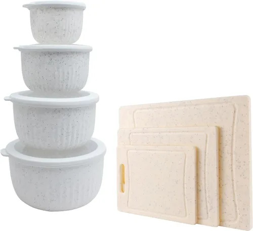 Miniatura 10 de COOK WITH COLOR Kitchen Essentials - Juego de tazones para mezclar con tapas y 3 tablas de cortar gruesas en blanco y negro
